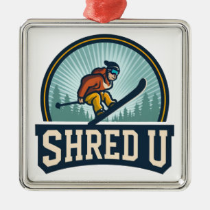 Ornement Carré Argenté Shred University Skiing