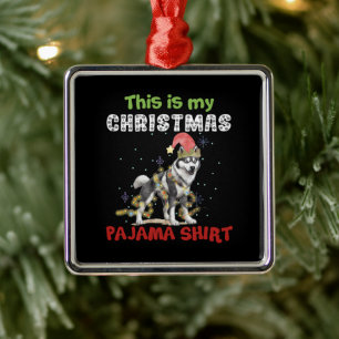 Ornement Carré Argenté Sibérien Husky C'Est Mon Pajama De Noël Noël Noël