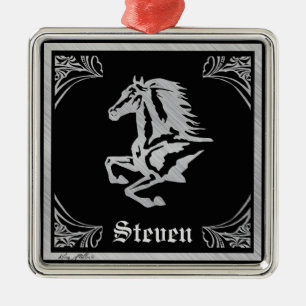 ORNEMENT CARRÉ ARGENTÉ SILHOUETTE DE CHEVAL EN ARGENT