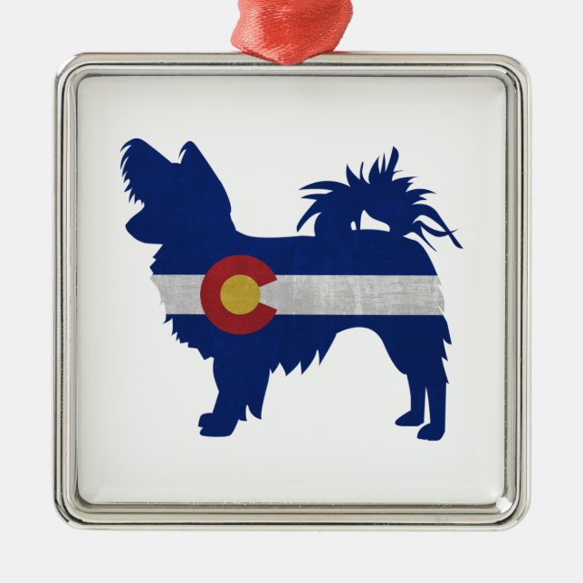 Ornement Carré Argenté Silhouette de Papillon Dog Breed Colorado (Devant)
