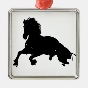 Ornement Carré Argenté Silhouette du cheval blanc noir