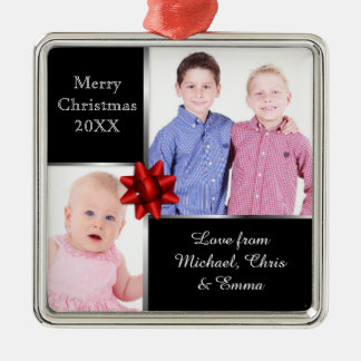 Ornement Carré Argenté Silver and Black Custom Photo Personalised Gift