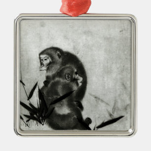 Ornement Carré Argenté Singes
