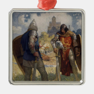 Ornement Carré Argenté Sir Launcelot du Lac, Chevalier de la Table Ronde