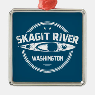 Ornement Carré Argenté Skagit River Washington Kayak