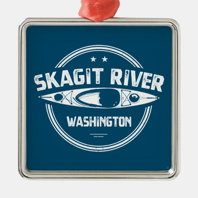 Ornement Carré Argenté Skagit River Washington Kayak (Devant)