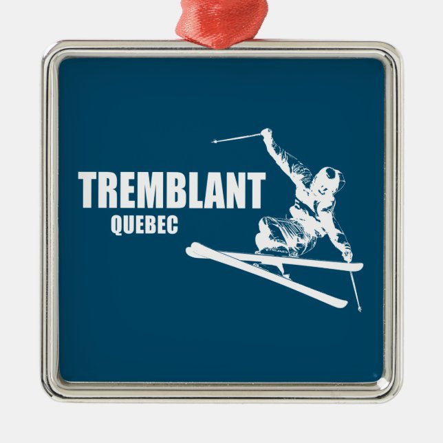 Ornement Carré Argenté Skier Tremblant Québec (Devant)