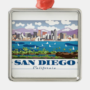 Ornement Carré Argenté Skyline San Diego