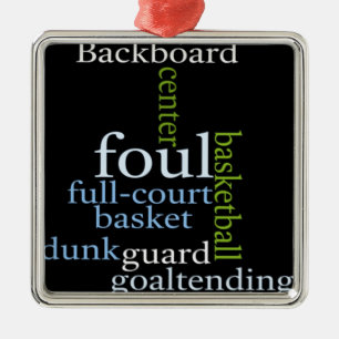 Ornement Carré Argenté Slam Dunk of Words : Jeu de basket-ball des champi