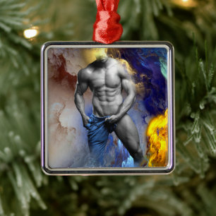Ornement Carré Argenté SlipperyJoe's Man steamy shirt abs six pack