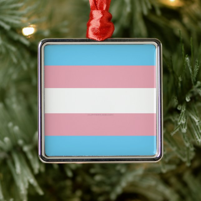 Ornement Carré Argenté SlipperyJoe's transgenre pride drapeau de la diver (Arbre)