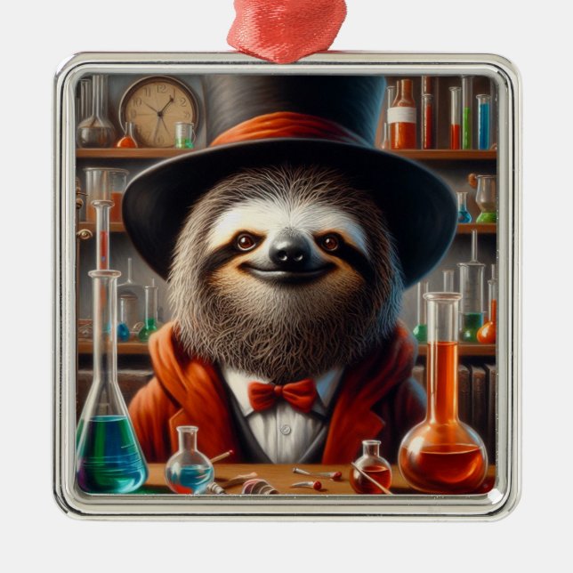 Ornement Carré Argenté Sloth Mad Scientifique (Devant)