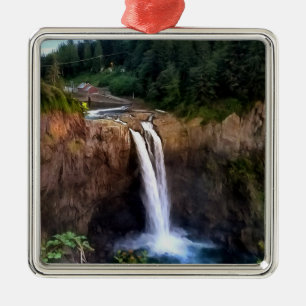 Ornement Carré Argenté Snoqualmie Falls Carré encadré de l'ornement de