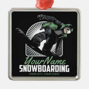 Ornement Carré Argenté Snowboarding
