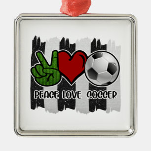 Ornement Carré Argenté Soccer paix et amour
