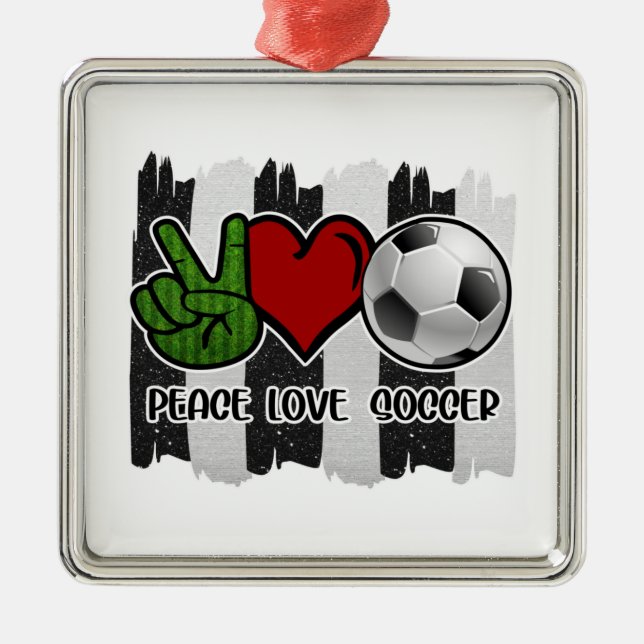 Ornement Carré Argenté Soccer paix et amour (Devant)