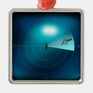 Ornement Carré Argenté Sonar du navire détectant le monstre de la mer de