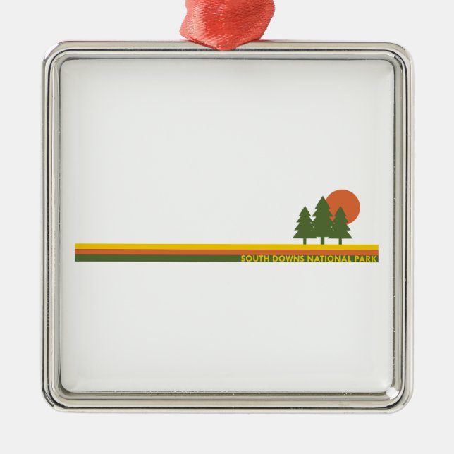 Ornement Carré Argenté South Downs Parc national Pine Trees Soleil (Devant)