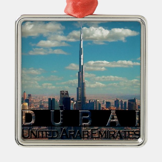 Ornement Carré Argenté Souvenir de Dubaï UAE (Devant)