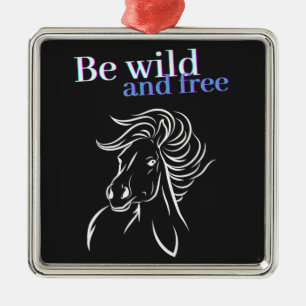 Ornement Carré Argenté Soyez sauvage et Cheval libre