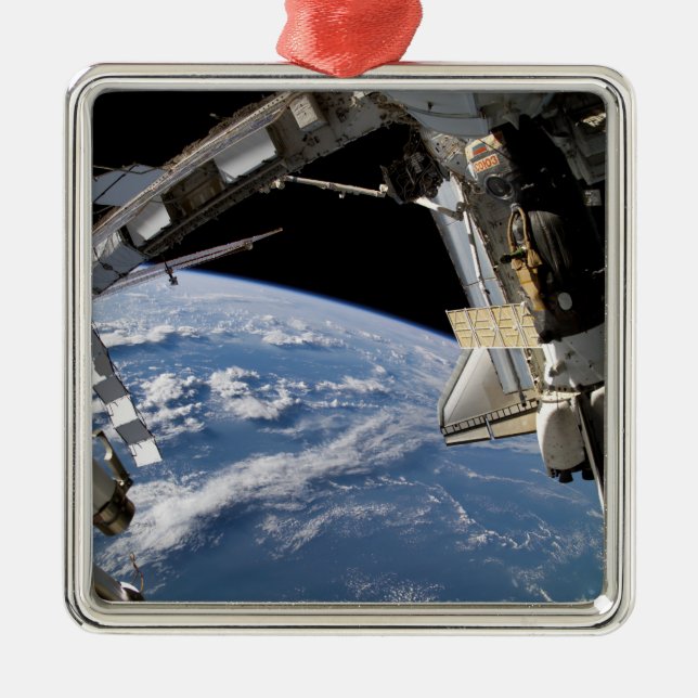 Ornement Carré Argenté Space Shuttle Atlantis et un vaisseau Soyuz (Devant)
