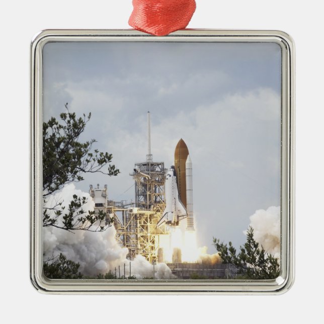 Ornement Carré Argenté Space Shuttle Atlantis se lève de 3 (Devant)