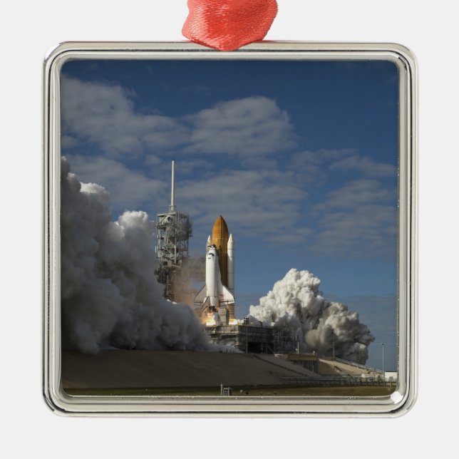 Ornement Carré Argenté Space Shuttle Atlantis se lève sur 23 (Devant)