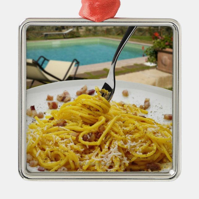 Ornement Carré Argenté Spaghetti Carbonara (Devant)