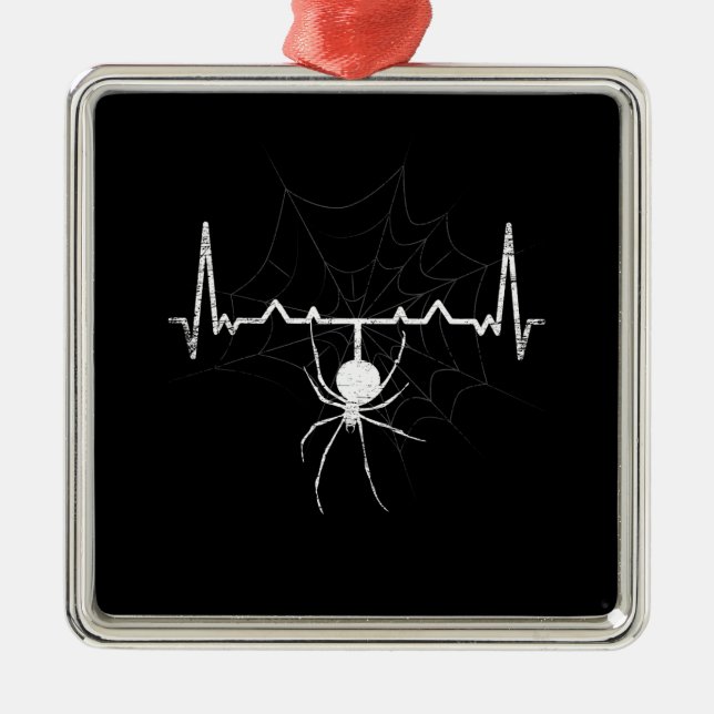 Ornement Carré Argenté Spider Web Heartbeat Cobweb Spider Cadeau (Devant)