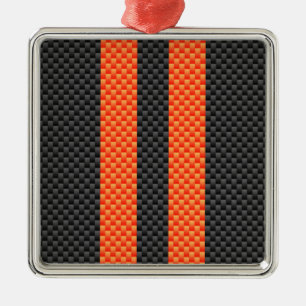 Ornement Carré Argenté Sportif Vibrant Orange Stripes Carbone Fibre Style