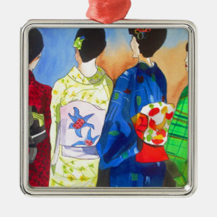 Ornement Carré Argenté Spring kimono Japanese Geisha art