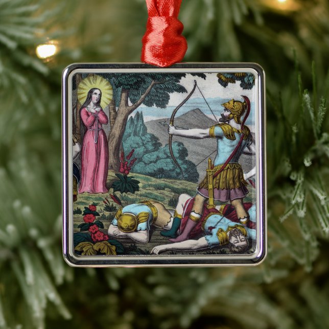 Ornement Carré Argenté St Philomena prise avec des flèches (Arbre)