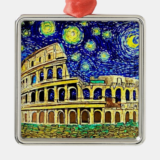Ornement Carré Argenté Starry Night Rome Italie (Devant)