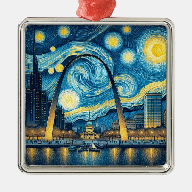 Ornement Carré Argenté Starry Night St. Louis Missouri (Devant)