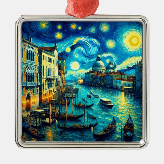 Ornement Carré Argenté Starry Night Venice Italie (Devant)