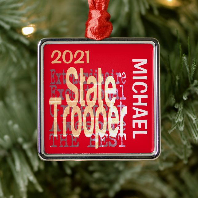 Ornement Carré Argenté State Trooper Extraordinaire CUSTOM (Arbre)