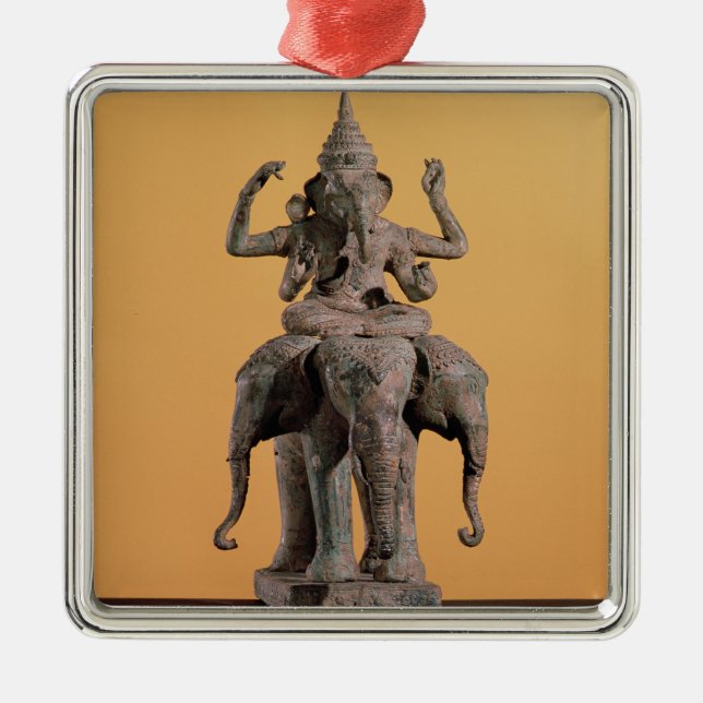 Ornement Carré Argenté Statue de Dieu indou Ganesh (Devant)