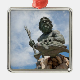 Ornement Carré Argenté Statue du Roi Neptune Virginia Beach