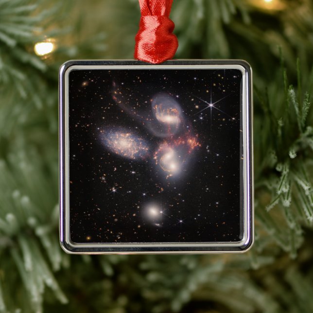 Ornement Carré Argenté Stephan's Quintet 5 Galaxies Deep Field James Webb (Arbre)