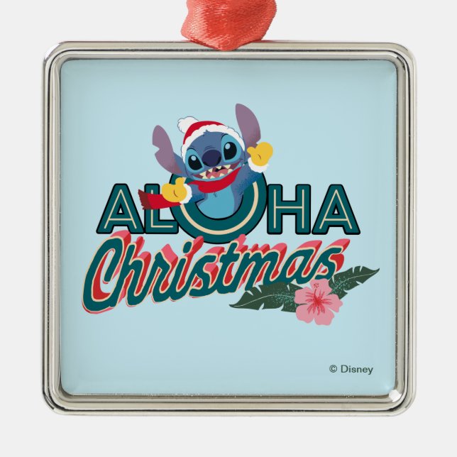 Ornement Carré Argenté Stitch | Noël Aloha (Devant)