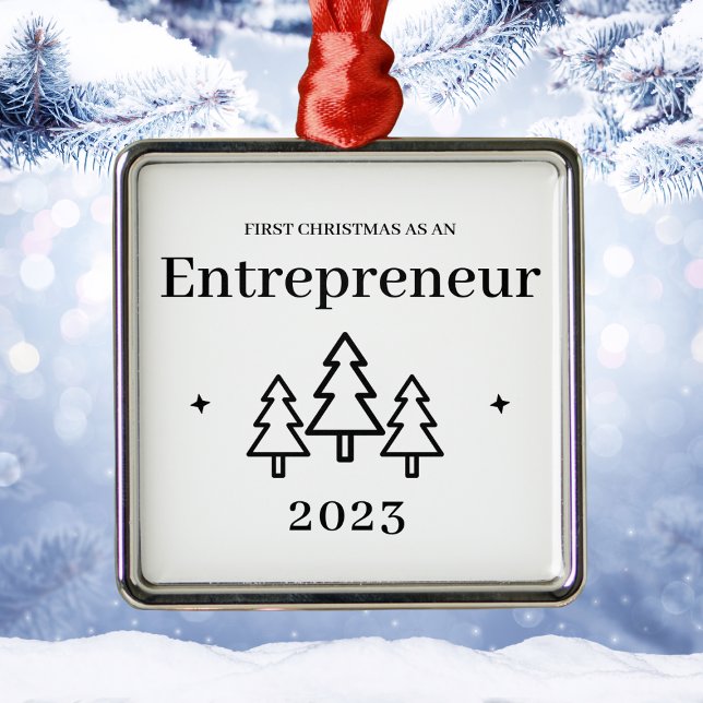Ornement Carré Argenté Style Luxe Entrepreneur de Noël (First Christmas Entrepreneur Luxury Style Metal Ornament
)