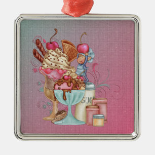 Ornement Carré Argenté Sundae Chef