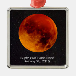Ornement Carré Argenté Super Blue Blood Moon 2018