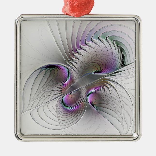 Ornement Carré Argenté Surreal Shy Beauty Moderne Art Fractal Abstrait (Devant)