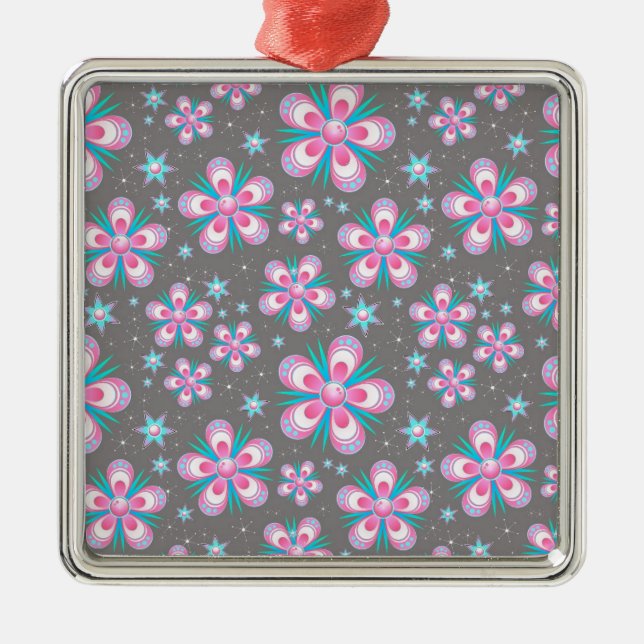 Ornement Carré Argenté Sweet Romantique Abstrait Fleurs roses Motif (Devant)