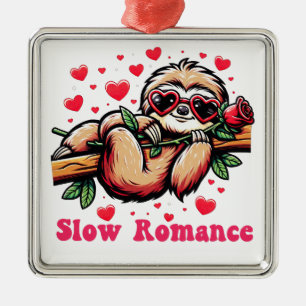Ornement Carré Argenté Sweet Sloth Moments : Saint Valentin Lente Romance