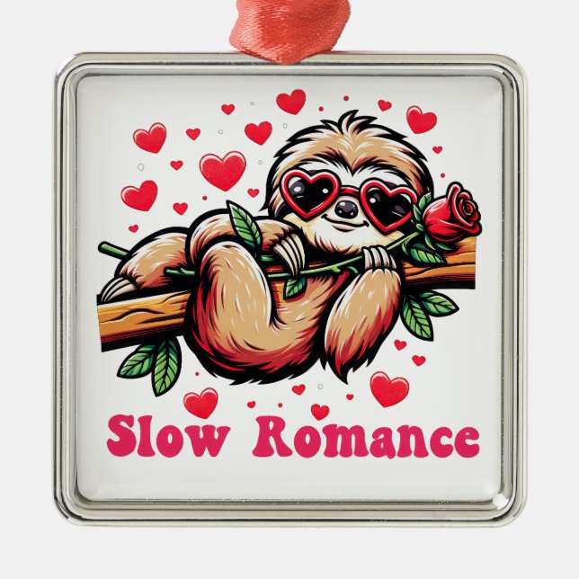 Ornement Carré Argenté Sweet Sloth Moments : Saint Valentin Lente Romance (Devant)