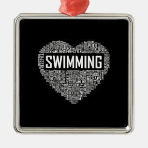 Ornement Carré Argenté Swimming Heart Coach Swimmer Venin Swim Lover Toxi