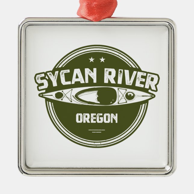 Ornement Carré Argenté Sycan River Oregon Kayak (Devant)