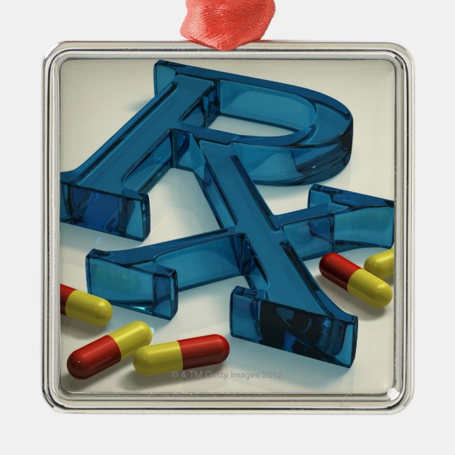 Ornement Carré Argenté symbole de 3D RX avec des capsules (Devant)